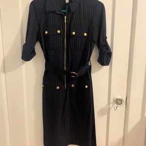 Dress Barn Navy and White Pinstripe Dress